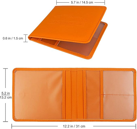 Car Registration and Insurance Holder, Leather Registration and Insurance Card Holder, Vehicle Glove Box Organizer - For Documents, Cards, License (Orange)