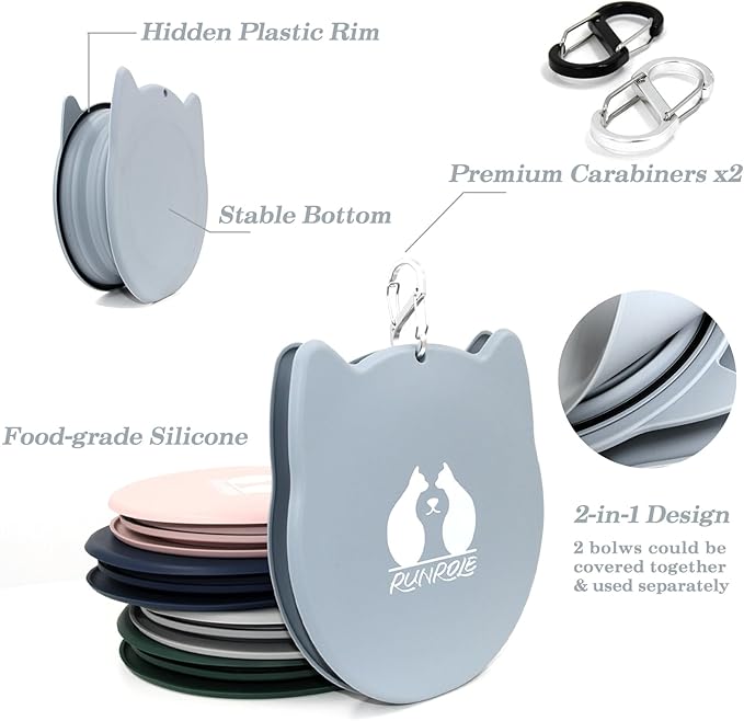 RUNROLE 2-in-1 Collapsible Silicone Dog Travel Bowls Detachable Pet Food and Water Bowl Set Portable Dog Bowls Pop Up Cat Feeding Watering Dishes，20OZ+27OZ (Slate Blue)