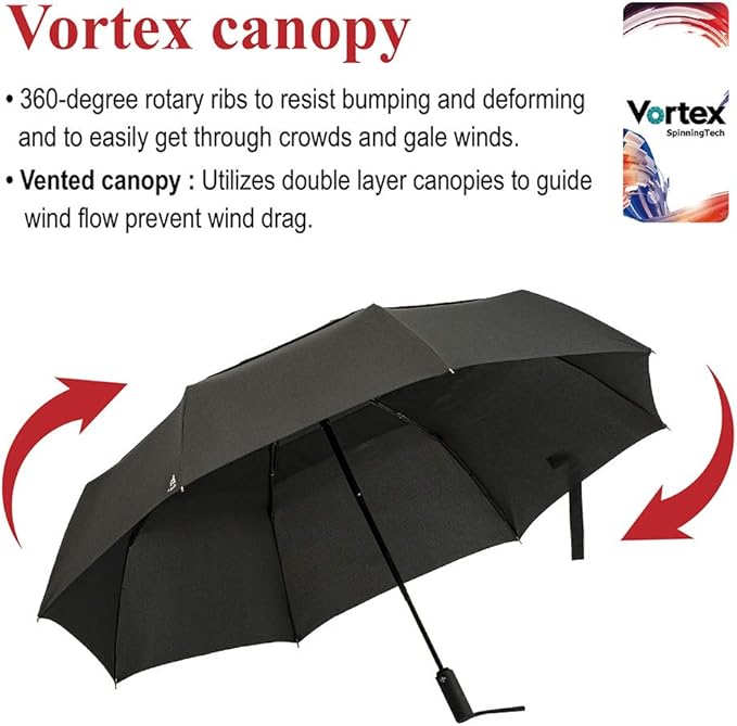 Portobello Large Umbrella For Rain - Big 54 Inch Double Vented Canopy, Folds Into Travel Size, Big Enough To Fit In 2 Adults, Heavy Duty, Sturdy, Windproof W/Auto Open Close