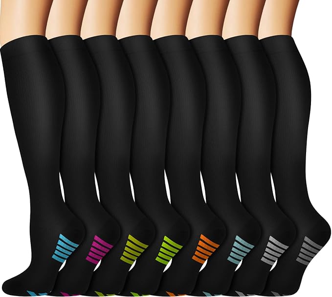 Graduated Copper Compression Socks for Men & Women Circulation 8 Pairs 15-20mmHg - Best for Running Athletic Cycling