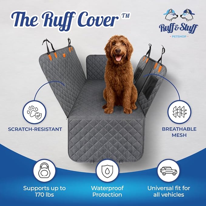 Ruff & Stuff Dog Car Seat Hard Bottom Cover for Back Seat Up to 170lbs | Waterproof Scratch-Resistant | Universal Fit for All Vehicles (Gray) (Gray)