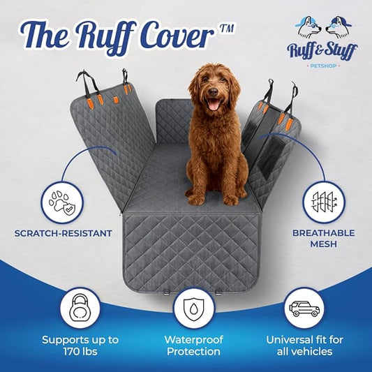 Ruff & Stuff Dog Car Seat Hard Bottom Cover for Back Seat Up to 170lbs | Waterproof Scratch-Resistant | Universal Fit for All Vehicles (Gray) (Gray)