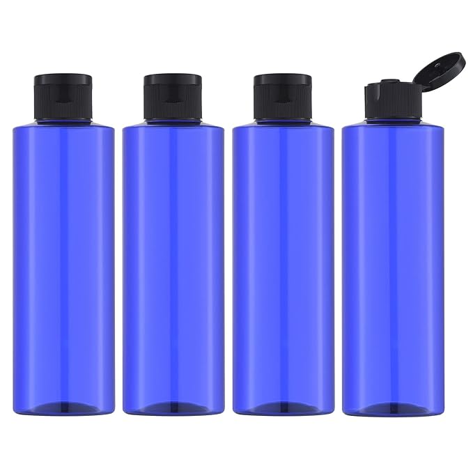 LISAPACK 8.3oz Travel Bottles with Flip Cap (4 Pcs) Empty Dispenser Container for Travel Size Cosmetics (250ml, Blue)