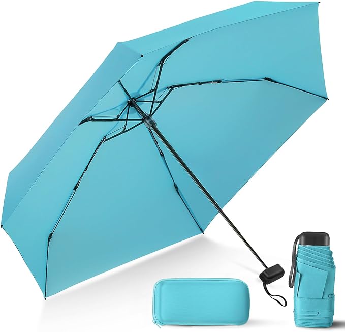 LEAGERA Compact Travel Umbrella with Case - Mini Umbrella for Purse, Small Lightweight &Tiny Design Perfect for Parasol Outdoor Sun&Rain Umbrellas