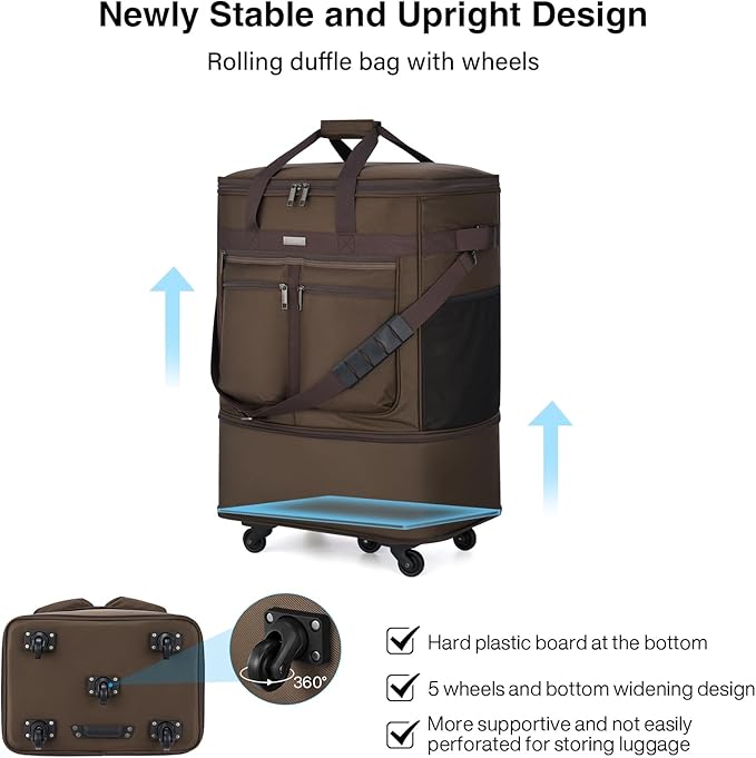 MILADA Expandable Luggage Bags for Travel Foldable Suitcase with Wheels Collapsible Rolling Travel Duffle Bag Lightweight Large Suitcases without Telescoping Handle, Coffee