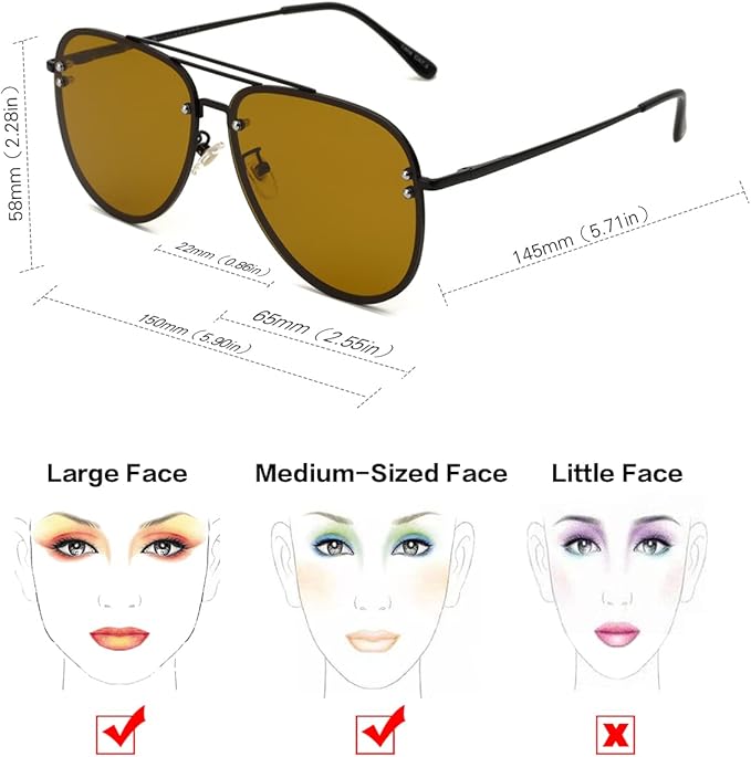 Trendy Oversized Aviator Sunglasses for Women 2025, Cute Retro Aviator Sun Glasses UV Protection Big Shades VF2203