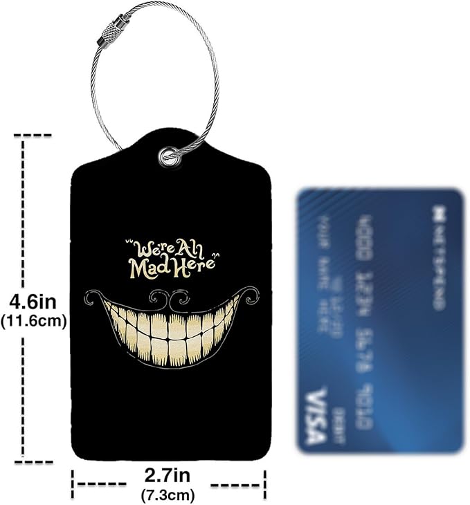 Black Halloween Smile Luggage Tags for Suitcases,2 Pack Luggage Tag, Leather Stainless Steel Loop Label Tag for Women Girl Travel Bag Suitcase