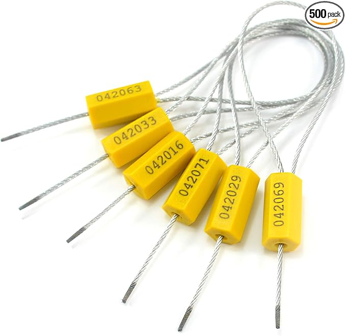 Leadseals(R) 500 Anti-Tamper Proof Security Cable Seals Disposable Self-Locking Padlock Shipping Security Tags Numbered(Pack of 500 PCS) (Yellow)