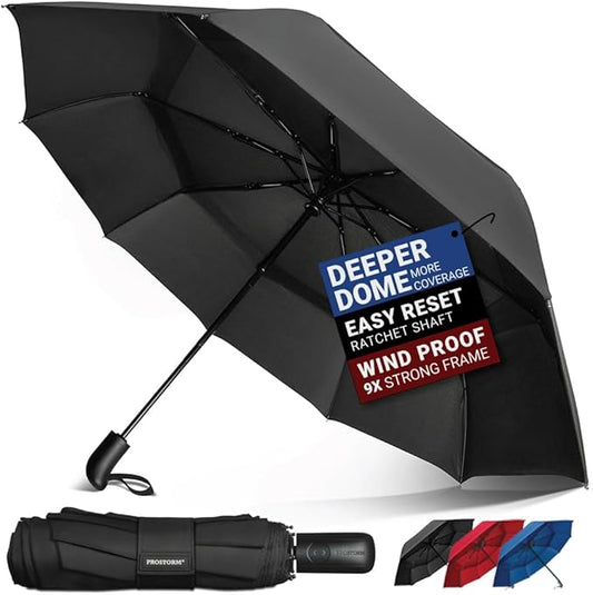 Vented Travel Umbrella | Strong Compact Windproof Umbrella | Top Pick by Wirecutter 2025 | Deep Dome Coverage | Auto Open/Close | Portable Pop Up with Large Coverage | Fits Car & Backpack