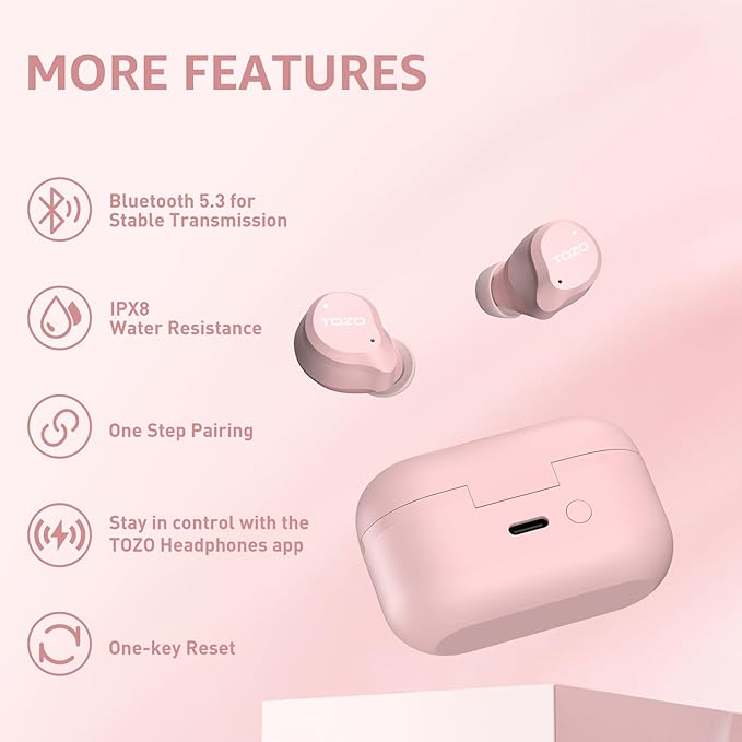 TOZO NC9 Hybrid Active Noise Cancelling Wireless Earbuds, 6 Mics ENC Clear Call, IPX8 Waterproof, in Ear Bluetooth 5.3 Headphones Stereo Bass Ear Buds 59H Playtime with LED Display 32 EQs via APP