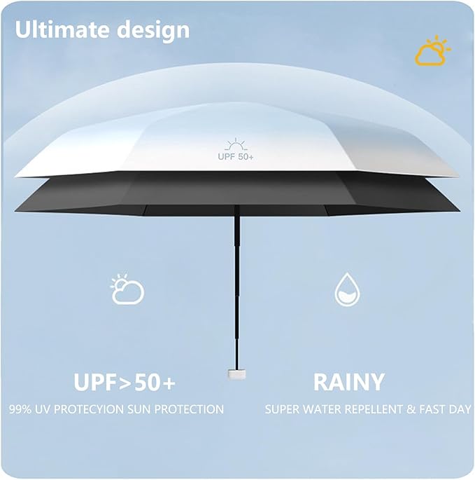 Windproof Mini Travel Umbrella with UPF 50+ Sun & Rain Protection - Ultra Compact & Lightweight, Pocket-Sized for Any Bag, Eco-Friendly Quick-Dry Fabric in Trendy Colors