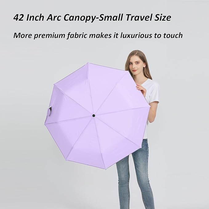Windproof Compact Rain Umbrella for Travel 42/46 Inch Premium Fabric Auto Open Perfect for Purse and Backpack Portable Umbrella for Women and Men