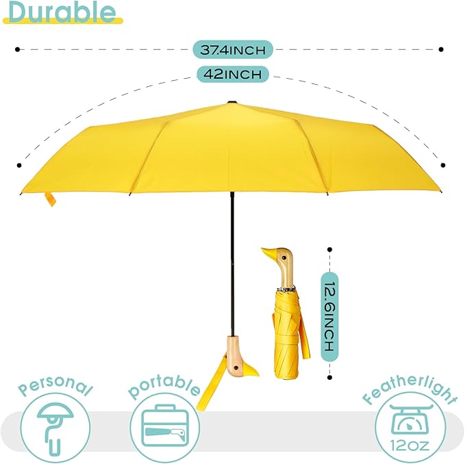 Duck Umbrella - Compact Travel Umbrella with a Cute Duck Head Handle for Women