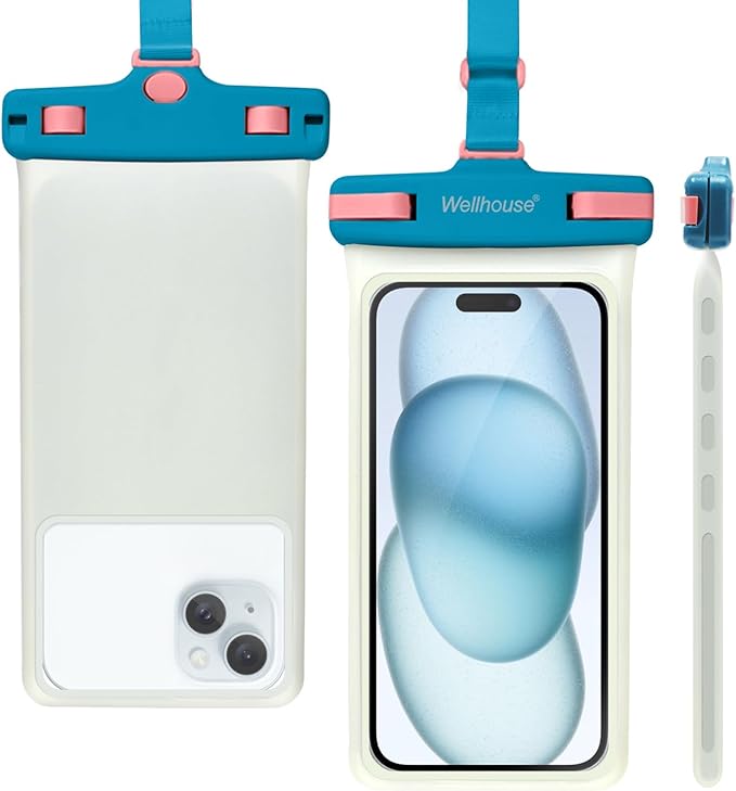wellhouse Waterproof Phone Pouch, Waterproof Phone Case for iPhone 16 15 14 13 12 Pro Max XS Samsung, IPX8 3D Cellphone Dry Bag Beach Essentials (1 Pack - Luminous Blue7.0, 7 inch)