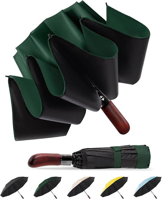 SoulRain 10 Ribs 46" Travel Sun & rain Automatic Reverse Umbrella, for Windproof Umbrella, Compact Parasol with 95% UV Protection for women and men