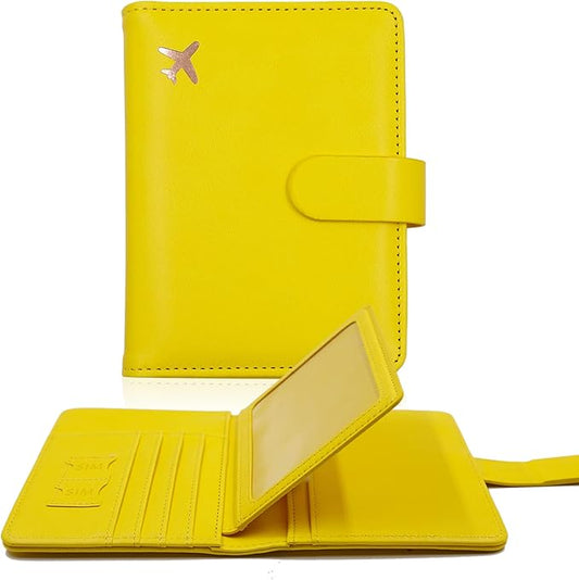 Melsbrinna RFID Passport Holder for Travel Women/Men, Cute RFID Blocking Wallet with Card Slots, Travel Wallet/Passport Case (1, Yellow)