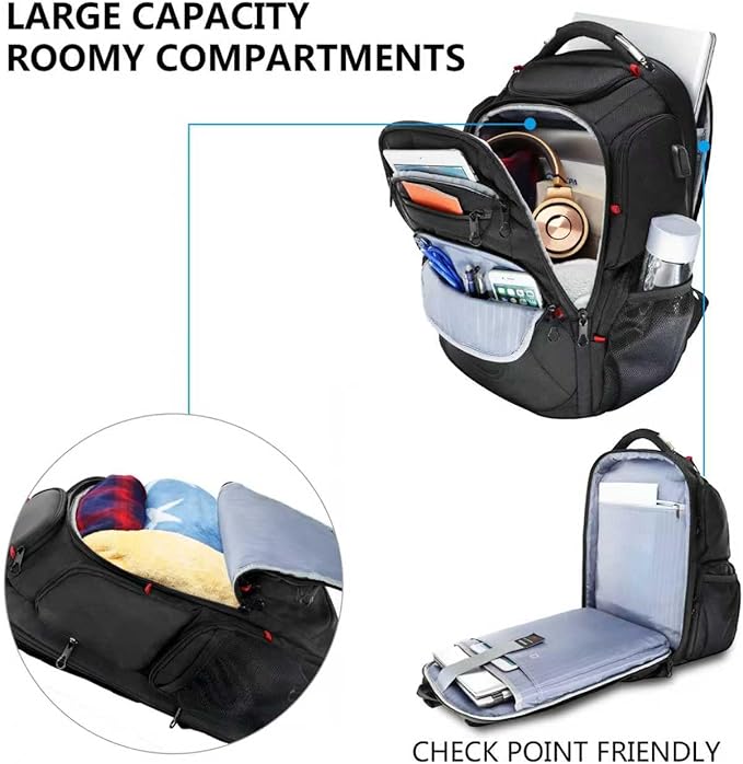 KROSER TSA Friendly Travel Laptop Backpack 17.3 inch XL Computer Backpack Water-Repellent College Daypack Business Backpack with RFID Pockets & USB Port for Men/Women-Black