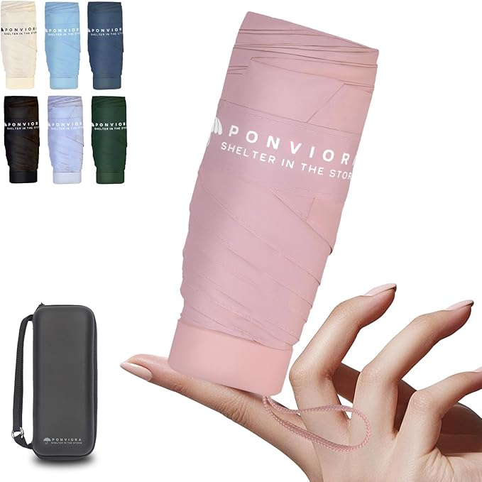 Compact Mini Windproof Travel Umbrella-UPF 50+ Sun & Rain Protection, Small Folding Design Fits in Pocket or Purse, Lightweight Portable with Case for Women, Men & Kids