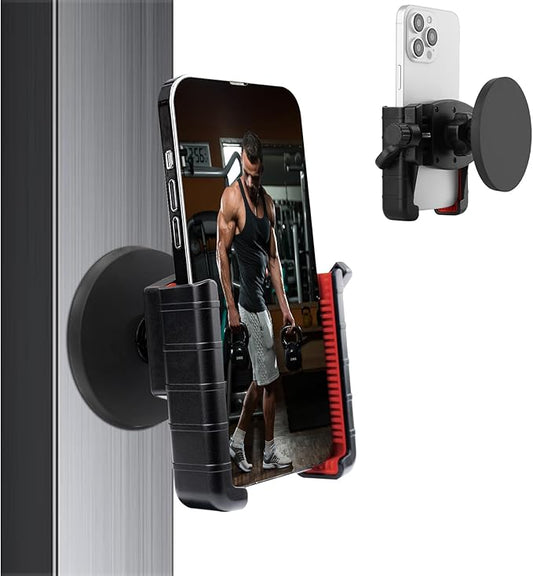 Gym Magnetic Phone Holder,Strong Magnetic Base Metal Ball Joint,for Fridges/Motorcycle Tank/Motor Vehicle,Phone Holder Gym Accessories for Men Women,Adjustable Clip Fit for 3.5~7.5 inch Smartphones