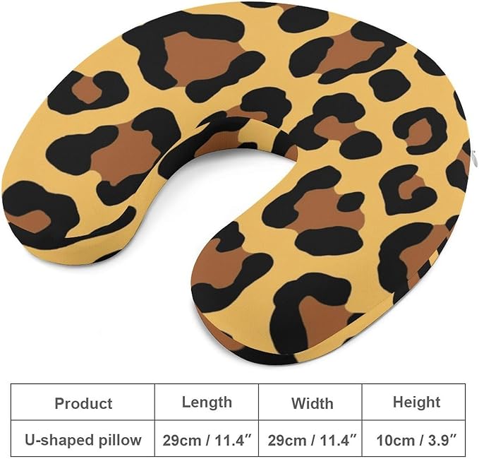 Compact Polyester Neck Support Pillow, Cheetah Leopard Print Floral Dark Yellow U-Shaped, U-Shape Rest Cushion for Car Office Travel, Machine Washable Comfort