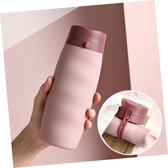 Happyyami Portable Foldable Silicone Water Bottle Collapsible Sports Kettle with Wide Mouth for Outdoor Hiking Camping Cycling Pink