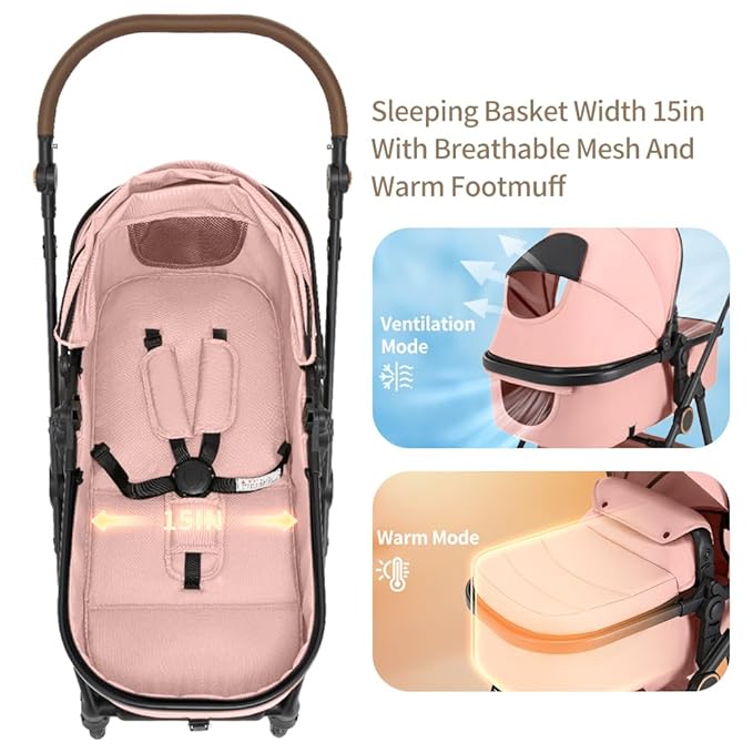 Premium High Chair Stroller: Reversible Seat for Bonding & Ultra-Smooth Fold (Pink)