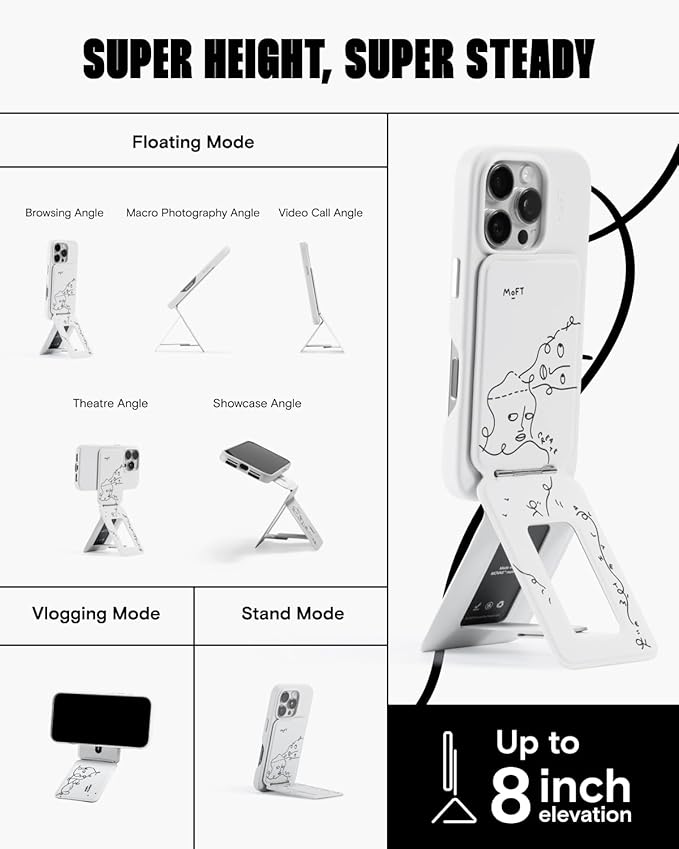 MOFT Phone Tripod Wallet x Shantell Martin for iPhone, Mulit-Angles, Lightweight & Portable Phone Stand, MOVAS Vegan Leather Phone Wallet, Strong Magnets, NFC Card Holder, Misty Cove (with Card Slot)