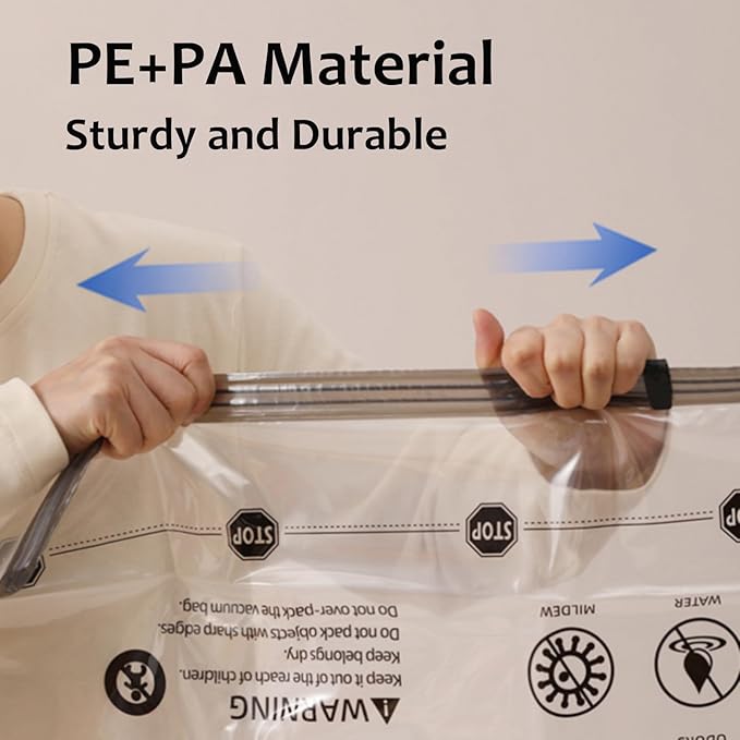 8 Large Vacuum Storage Seal Bags, Space Saver Bags with Travel Hand Pump, Compression Airtight Sealer Bags for Clothes, Bedding, Pillows, Comforters, Blankets