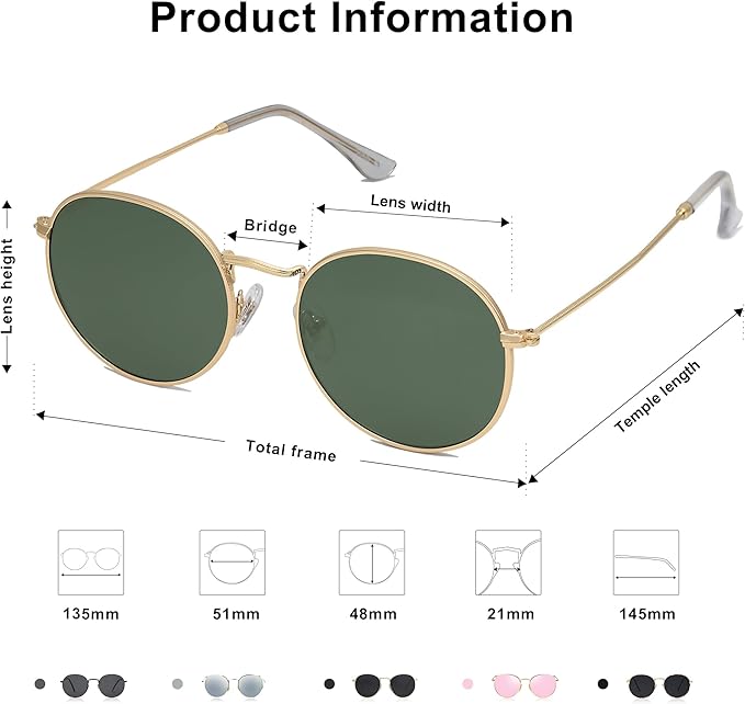 SOJOS Small Round Polarized Sunglasses for Women Men Classic Vintage Retro Shades UV400 SJ1014