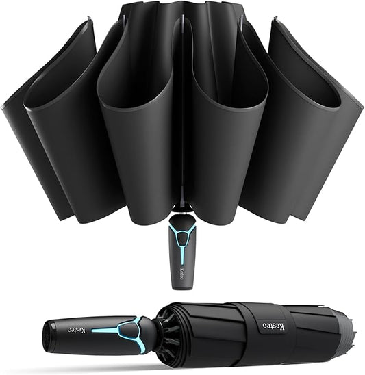 Windproof Travel Umbrella for Rain, Withstand 85MPH Winds, 54 Inch Automatic Reverse Fold Umbrellas Easy Auto Open Close, Portable Compact Umbrella Includes Cover Bag, Perfect for Travel, Car, Commute, Women Men, Backpack