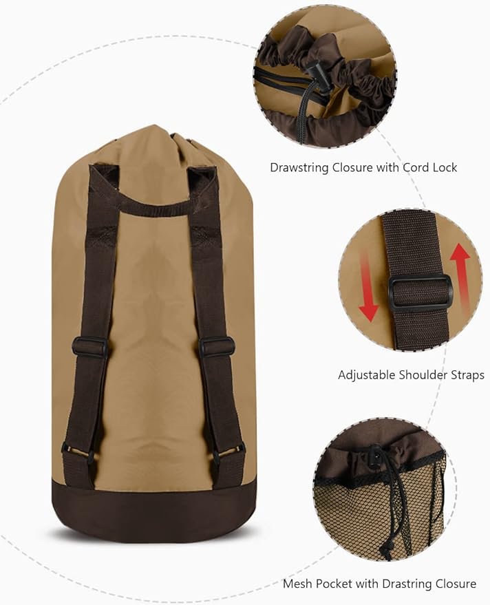 Dalykate Backpack Laundry Bag, Laundry Backpack with Shoulder Straps and Mesh Pocket Durable Nylon Clothes Hamper Bag with Drawstring Closure for College, Travel, Laundromat, Apartment