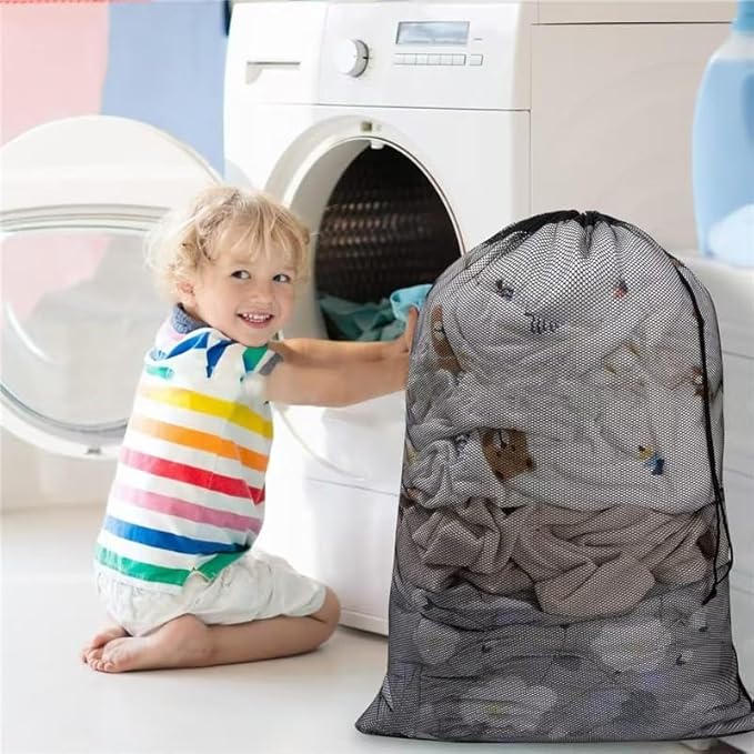 2 Pack Mesh Laundry Bags, 23 x 34 Inches Heavy Duty Mesh Laundry Bag, Large Laundry Drawstring Bag for College, Dorm, Travel, Family and Apartment Dwellers (white)