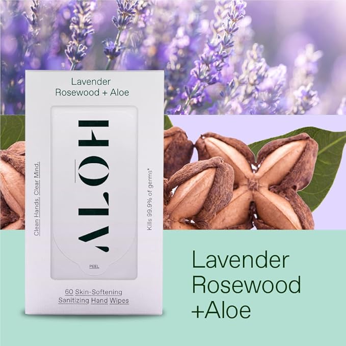 ALH Lavender Rosewood + Aloe Sanitizing Hand Wipes - Clean Hands, Clear Minds - On The Go Sanitizing Wipes for Kids and Adults - Travel Size 3 Pack, 20ct