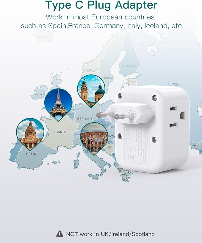 3 Pack European Travel Plug Adapter, Addtam US to Europe Plug Adapter with 3 Outlets 3 USB Charger (2 USB C Port), Type C Power Adaptor to Italy Spain France Portugal Iceland