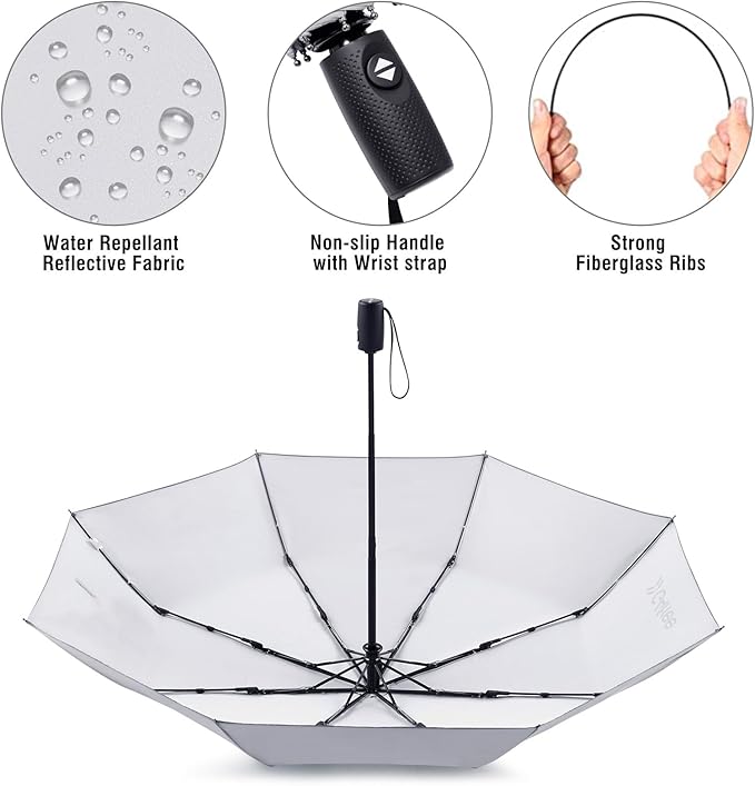 G4Free 46 Inch Reflective Travel Umbrella for Rain Large Windproof Auto Open Close Folding Compact Umbrellas, Strong Fiberglass Frame for Men Women
