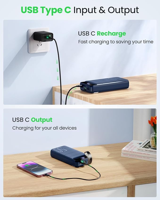 Power Bank Fast Charging 50000mAh - 22.5W Portable Charger USB C Quick Charge with 4 Outputs & 3 Inputs LED Display Huge Capacity External Battery Pack for iPhone, Samsung, iPad etc Blue