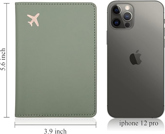 Deziliao Passport Holder,Passport Holder Card Slots, Passport and Vaccine Card Holder Combo, Cute Passport cover for Women and Men, with Waterproof Rfid Blocking, Passport Travel Wallet(Moss green)