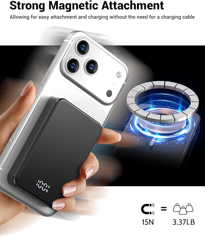 Magnetic Portable Charger for Magsafe Power Bank, 26800mAh 20W PD Large Capacity Aluminum Alloy USB-C in&Out Wireless Fast Charging Battery Pack for iPhone 17Pro Max/16/15/14/13/12 Series, Black