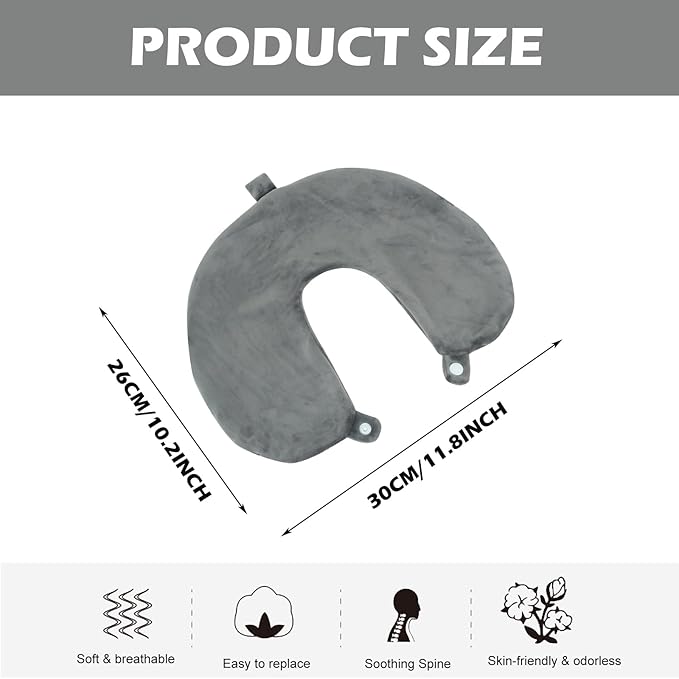 Travel Neck Pillow Cover, Neck Pillow Case, Pure, Soft and Smooh, Airplane Pillow Replacementt Cover Washable (Only Pillow Covers, no Filler)