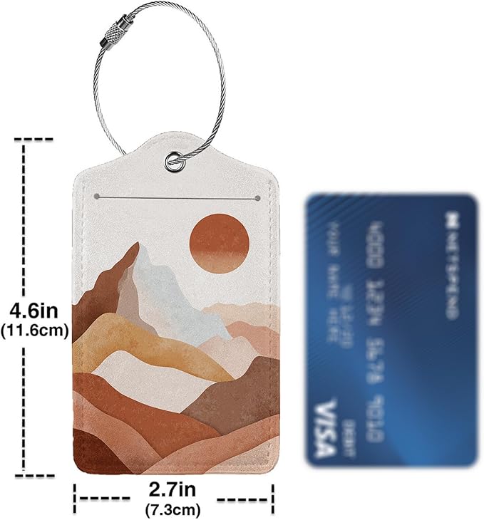 Boho Sun Mountains 3 Pack Luggage Tags, PU Leather Luggage Tags for Suitcase,Name ID Labels with Privacy Cover Suitcases and Metal Loop for Travel Bag Suitcase