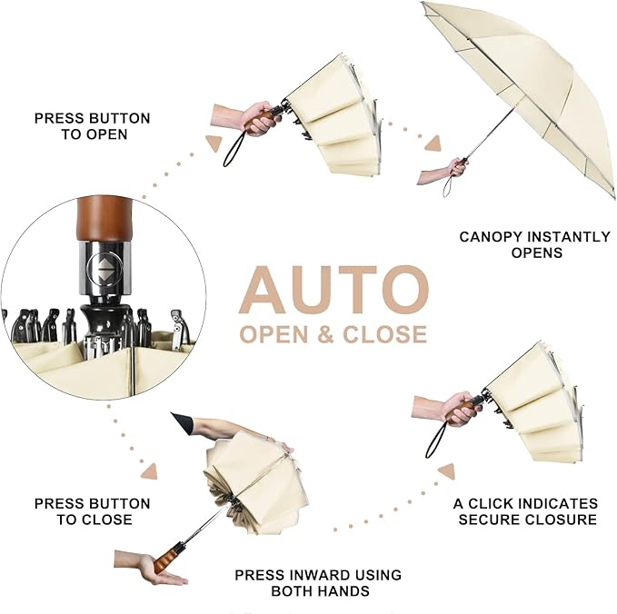 Lejorain Golf Large Inverted Umbrella - Black Big Windproof Heavy Duty Upside Down 46/50/54 Inch Compact Reverse Car Automatic Folding Reflective Umbrella