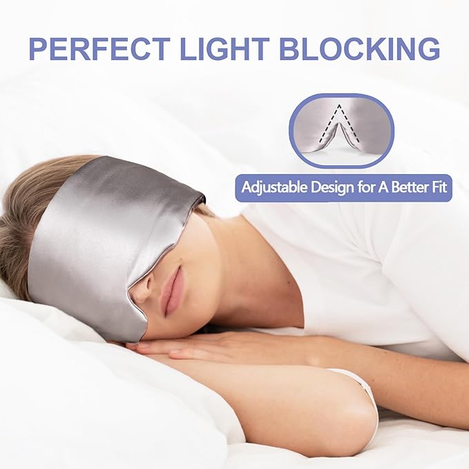 Mulberry Silk Sleep Mask for Women Men, Blackout Eye Mask for Sleeping for Side and Back Sleepers with Adjustable Band, Comfortable Soft Pressureless Eye Cover for Sleeping in Large Size