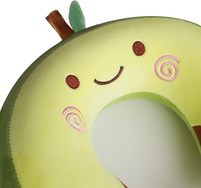 Cute Travel Pillow with Sleep Eye Mask Cartoon Headrest & Neck Pillow for Kids Boys & Girls, Teens, Travel Accessories for Airplane, Car, Recline, Home Use Memory Foam Flight - Green Avocado