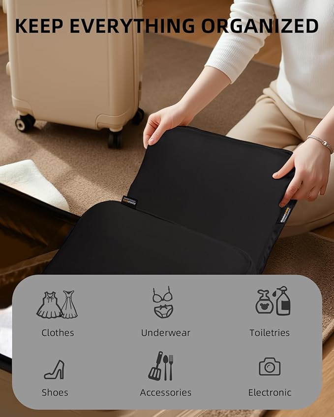 6 Set Compression Packing Cubes for Travel, Large Medium Small Luggage Organizers, Storage Bags for Clothes (6 Pack, Jet Black)