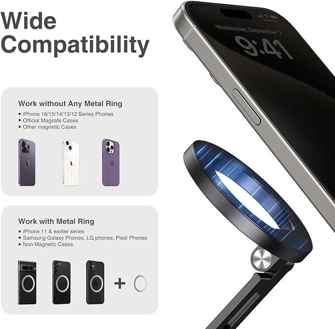 elitehood Magsafe Phone Tripod Mount Adapter with 360° Rotatable Cold Shoe & 1/4” Screw, Magnetic Camera Phone Mount, Aluminum iPhone Holder for Tripod Camera Video Recording Live Streaming Vlogging