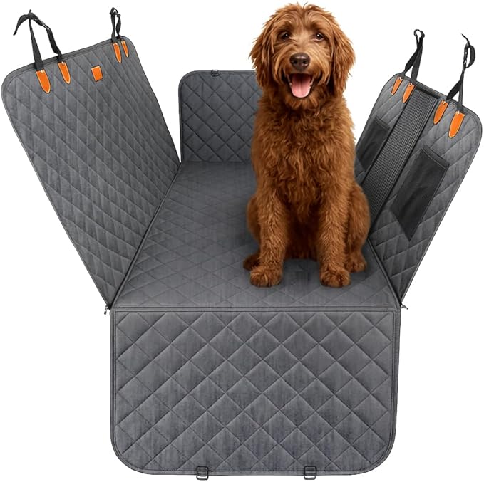 Ruff & Stuff Dog Car Seat Hard Bottom Cover for Back Seat Up to 170lbs | Waterproof Scratch-Resistant | Universal Fit for All Vehicles (Gray) (Gray)