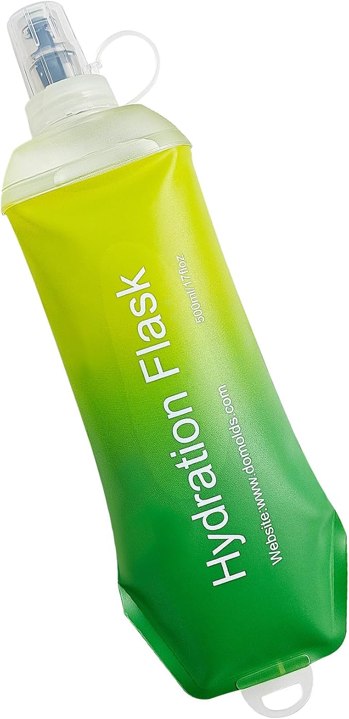 WILDREEDS 500ml Soft Flask, TPU Collapsible Soft Water Bottle for Hydration Pack, Running Vest, Folding Water Bottle for Hiking Cycling Climbing-1Pcs, Yellow to Green