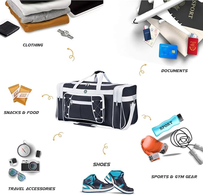 Travel Duffle Bags for Men Weekender Over Night Carry On Bag Lightweight Extra Large Oxford Duffel Gym Sturdy Luggage Water-Proof for Men & Women 26" (Blue Gold)