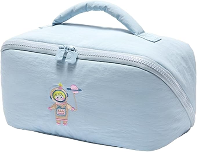 Cute Makeup Bag for Women - Travel Cosmetic Pouch with Large Capacity, Water-Resistant Nylon Make Up Organizer Blue