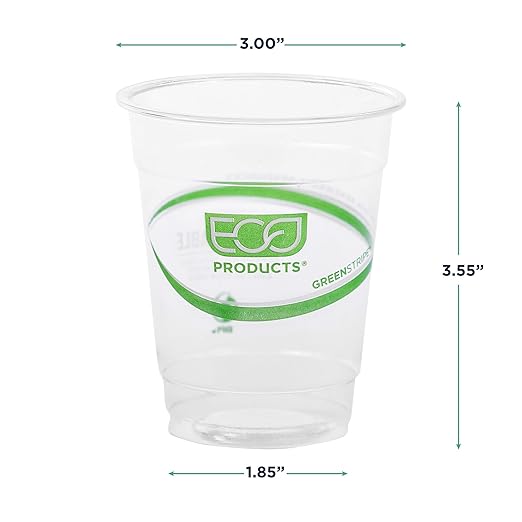 ECO PRODUCTS GreenStripe Clear Compostable 7oz PLA Plastic Cups, Case of 2000, Disposable Renewable Plant-Based Cold Cups, For Cold Drinks & Snacks, BPI Certified, ASTM Compliant.